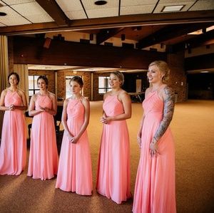 Azazie Ginger Coral Floor Length Dress sz 4